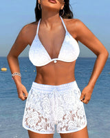 Women's Bikini Set Lace Detail Adjustable Strap Tummy Control – Beach Vacation