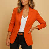 Women's Blazer Button Front Notched Lapel Long Sleeve – Office Wear