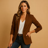 Women's Blazer Button Front Notched Lapel Long Sleeve – Office Wear