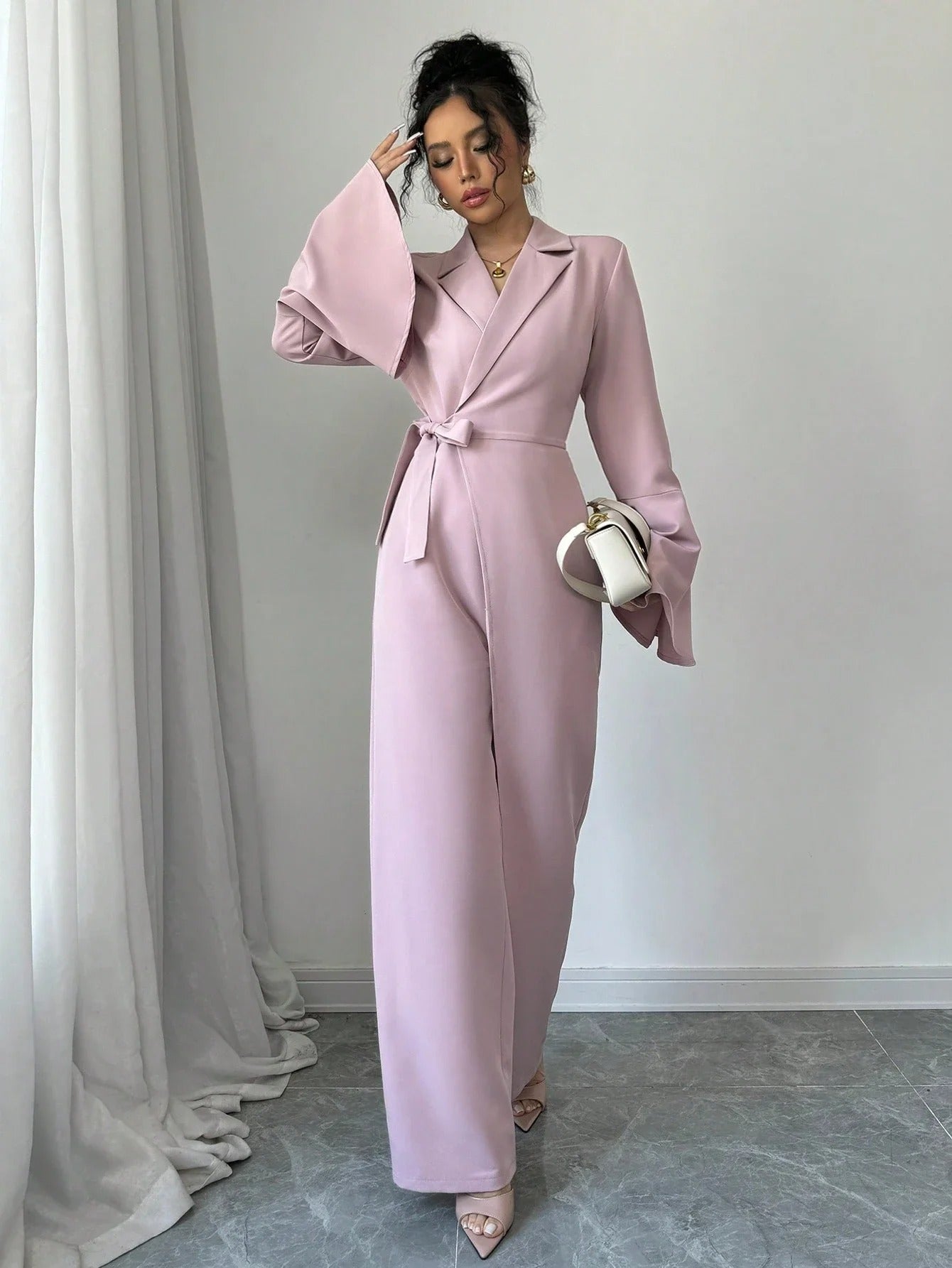Women's Blazer Jumpsuit Wrap Wide Leg Bell Sleeve – Going Out Reception