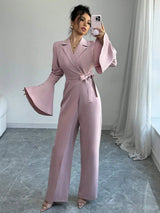 Women's Blazer Jumpsuit Wrap Wide Leg Bell Sleeve – Going Out Reception
