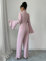 Women's Blazer Jumpsuit Wrap Wide Leg Bell Sleeve – Going Out Reception