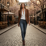 Women's Blazer Notched Lapel Button Front Patch Pocket – Office Day