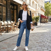 Women's Blazer Notched Lapel Rolled Cuffs Flap Pockets – Team Meeting