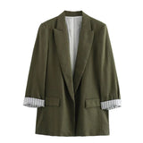 Women's Blazer Notched Lapel Rolled Cuffs Flap Pockets – Team Meeting