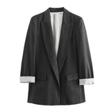 Women's Blazer Notched Lapel Rolled Cuffs Flap Pockets – Team Meeting
