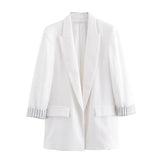 Women's Blazer Notched Lapel Rolled Cuffs Flap Pockets – Team Meeting