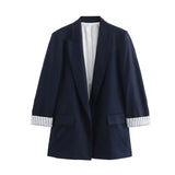 Women's Blazer Notched Lapel Rolled Cuffs Flap Pockets – Team Meeting