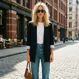 Women's Blazer Notched Lapel Rolled Cuffs Flap Pockets – Team Meeting