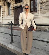 Women's Blazer Structured V Neck Button Front Long Sleeve - Business Casual