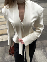Women's Blazer Tailored V Neck Button Front Long Sleeve - Work Office