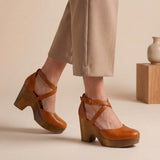 Women's Block Heels Closed Toe Ankle Strap Buckle – Going Out