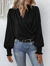 Women's Blouse Draped Front Long Sleeve Smocked Cuffs – Business Dinner
