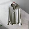 Women's Blouse Long Sleeve Button Front Dropped Shoulder – Workday Meeting