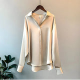 Women's Blouse Long Sleeve Button Front Dropped Shoulder – Workday Meeting