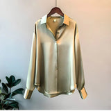 Women's Blouse Long Sleeve Button Front Dropped Shoulder – Workday Meeting