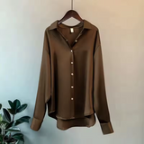 Women's Blouse Long Sleeve Button Front Dropped Shoulder – Workday Meeting