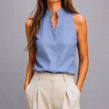 Women’s Blouse Mandarin Collar V-Slit Neckline Sleeveless – Client Meetings