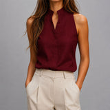 Women’s Blouse Mandarin Collar V-Slit Neckline Sleeveless – Client Meetings
