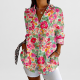 Women’s Blouse Printed Pattern Collared Neckline Button Front – Community Workshops