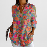 Women’s Blouse Printed Pattern Collared Neckline Button Front – Community Workshops