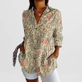 Women’s Blouse Printed Pattern Collared Neckline Button Front – Community Workshops