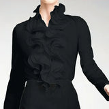 Women’s Blouse Ruffle Collar Button Front Long Sleeves – Gallery Receptions