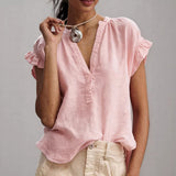 Women's Blouse Ruffle Sleeve V Neck Textured Front – Daytime Picnic