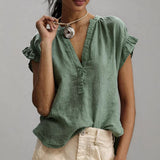 Women's Blouse Ruffle Sleeve V Neck Textured Front – Daytime Picnic