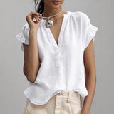 Women's Blouse Ruffle Sleeve V Neck Textured Front – Daytime Picnic