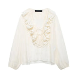Women's Blouse Ruffle Tie Front Long Sleeve – Going Out Garden Party