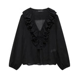 Women's Blouse Ruffle Tie Front Long Sleeve – Going Out Garden Party