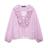 Women's Blouse Ruffle Tie Front Long Sleeve – Going Out Garden Party