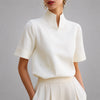 Women's Blouse Stand Collar V Cut Short Sleeve – Workday Meeting