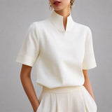 Women's Blouse Stand Collar V Cut Short Sleeve – Workday Meeting