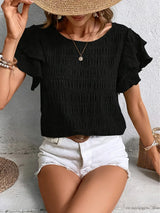 Women's Blouse Textured Ruffle Sleeve Crew Neck – Beach Vacation Casual Day