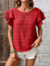 Women's Blouse Textured Ruffle Sleeve Crew Neck – Beach Vacation Casual Day