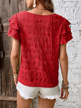 Women's Blouse Textured Ruffle Sleeve Crew Neck – Beach Vacation Casual Day
