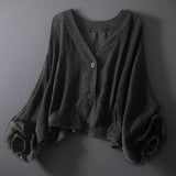 Women’s Blouse V-Neck Button Front Balloon Sleeves – Networking Lunches