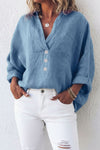 Women's Blouse V Neck Chest Pocket Partial Button Front – Weekend Market
