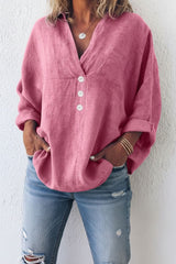 Women's Blouse V Neck Chest Pocket Partial Button Front – Weekend Market