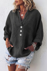 Women's Blouse V Neck Chest Pocket Partial Button Front – Weekend Market