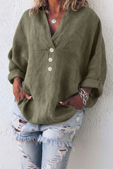 Women's Blouse V Neck Chest Pocket Partial Button Front – Weekend Market