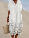 Women's Boho Midi Dress Embroidered V Neck Short Sleeve – Beach Vacation