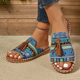 Women's Slide Sandals Open Toe Wide Strap Tassel Flat – Beach Wear
