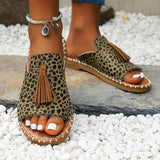 Women's Slide Sandals Open Toe Wide Strap Tassel Flat – Beach Wear
