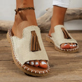Women's Slide Sandals Open Toe Wide Strap Tassel Flat – Beach Wear