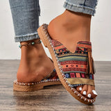Women's Slide Sandals Open Toe Wide Strap Tassel Flat – Beach Wear