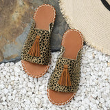 Women's Slide Sandals Open Toe Wide Strap Tassel Flat – Beach Wear