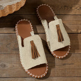Women's Slide Sandals Open Toe Wide Strap Tassel Flat – Beach Wear